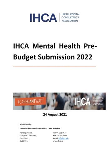 Cover IHCA Mental Health Pre Budget Submission 24082021