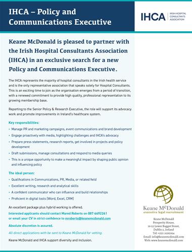 147516 IHCA ADVERTS APRIL25 COMMUNICATION EXECUTIVE V5 ART KEANE MCDONALD