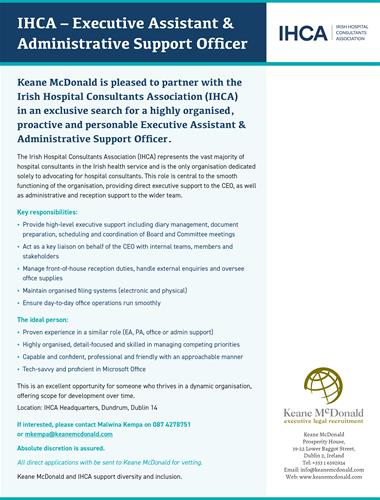 147516 IHCA ADVERTS APRIL25 EXECUTIVE ASSISTANT V3 ART KEANE MCDONALD